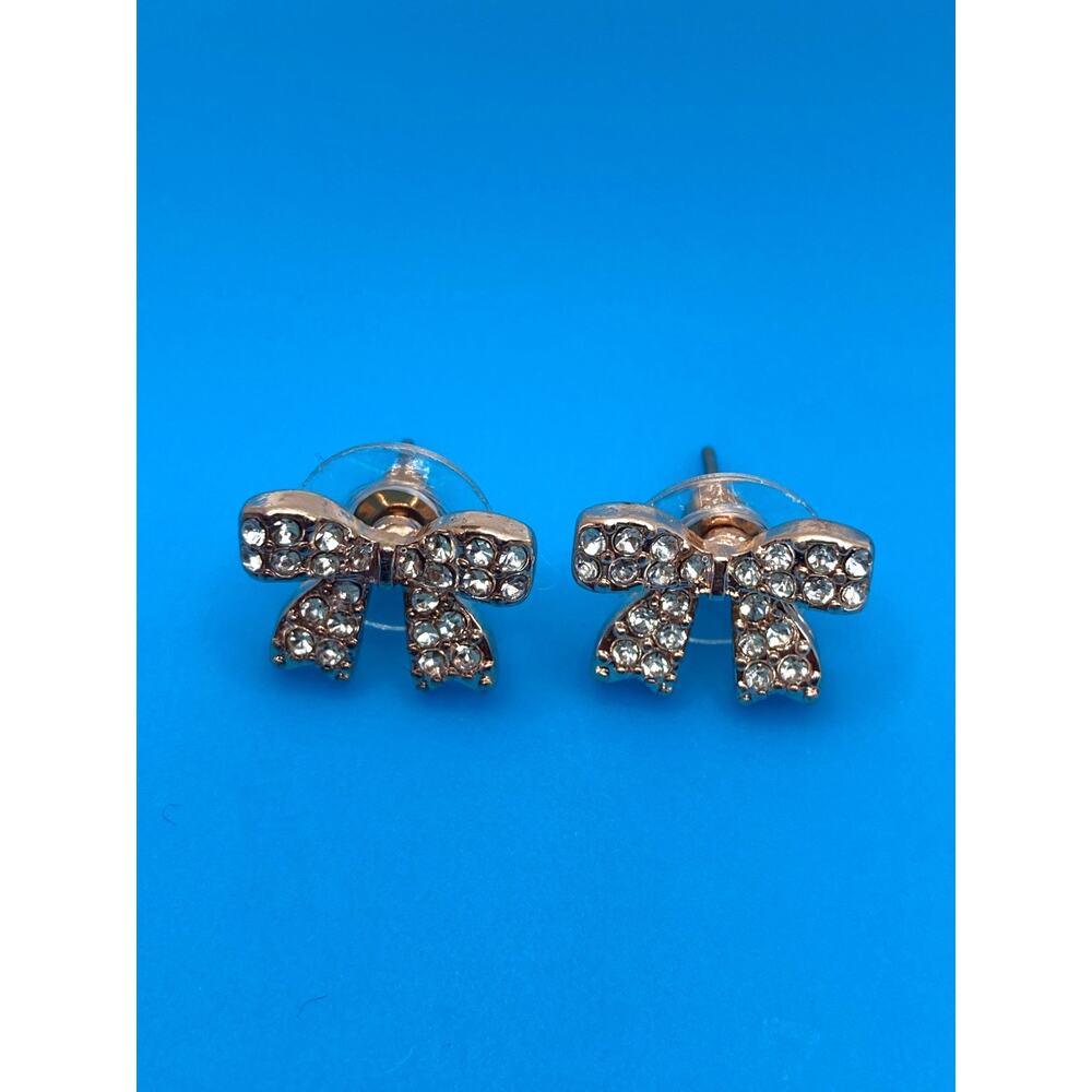 Rose Gold Overlay Bow Shaped Crystal Earrings Made with SWAROVSKI Elements